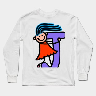 Letter J for girls alphabet Kids Colorful Cartoon Character Long Sleeve T-Shirt